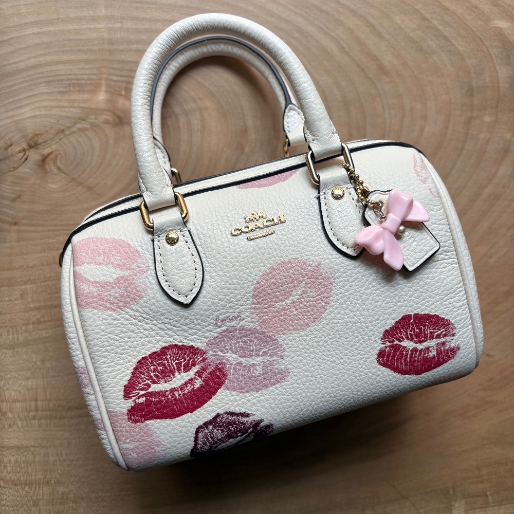 Coach Kisses Handbag Purse with Long Strap and Bow Charm